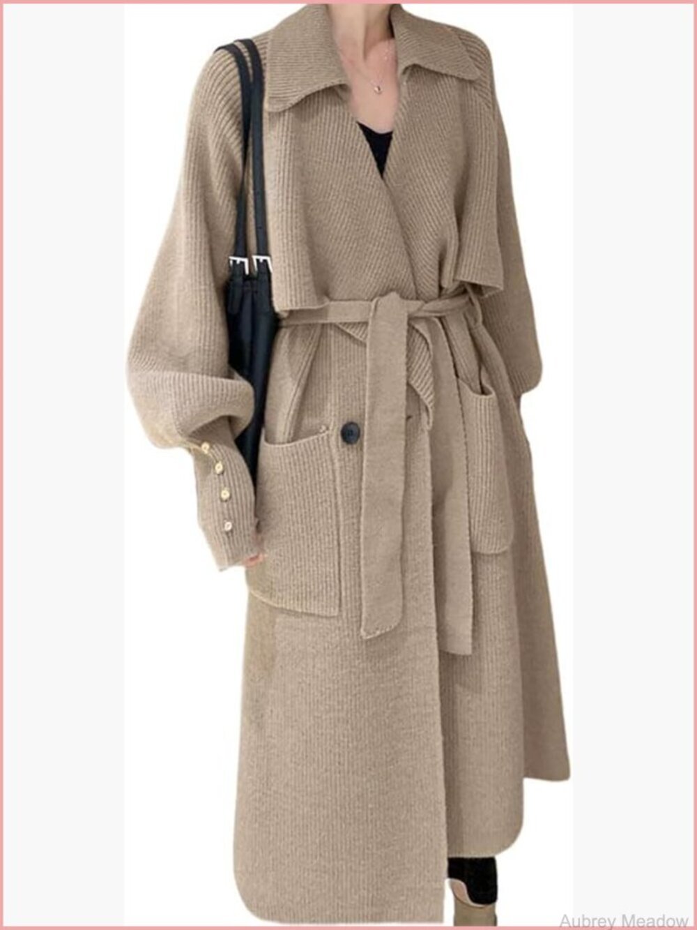 Elegant Lapel Collar Open Front Cardigan Long Sweater Jacket Trench Coat